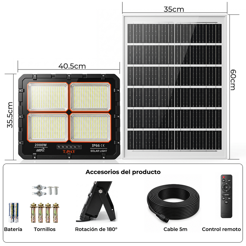 Reflector Solar LED King Kong 2000W ABS con Control Remoto