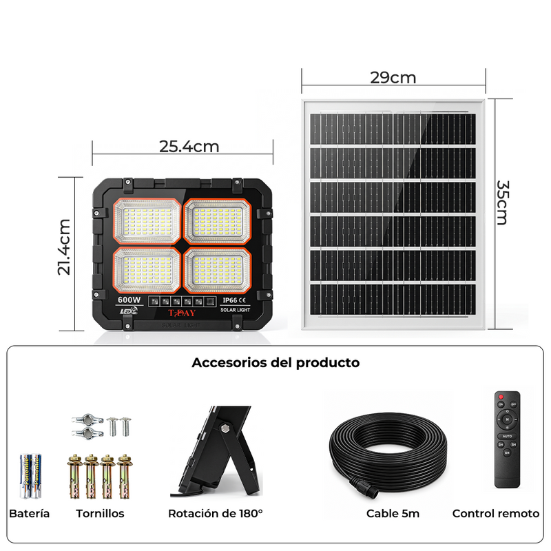 Reflector Solar LED King Kong 600W ABS con Control Remoto