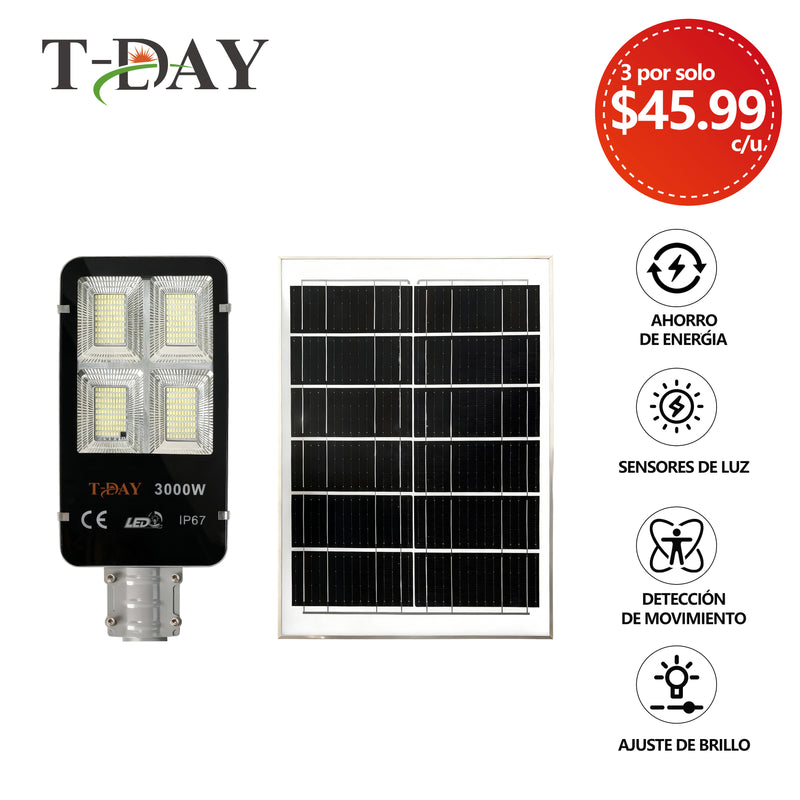T-DAY Lámpara Solar de 3000W de aluminio fundido, sencilla y compacta