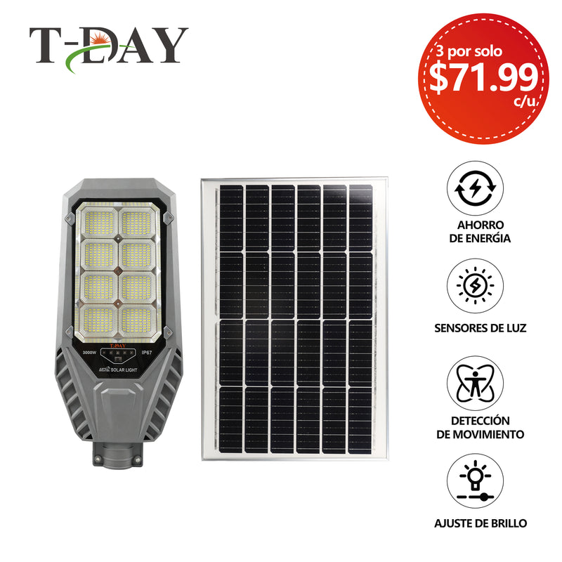 T-DAY Lámpara Solar Exterior Autonomía prolongada de 3000W de aluminio fundido