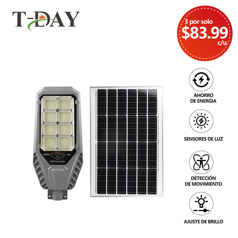 T-DAY Lámpara Solar Exterior Autonomía prolongada de 5000W de aluminio fundido